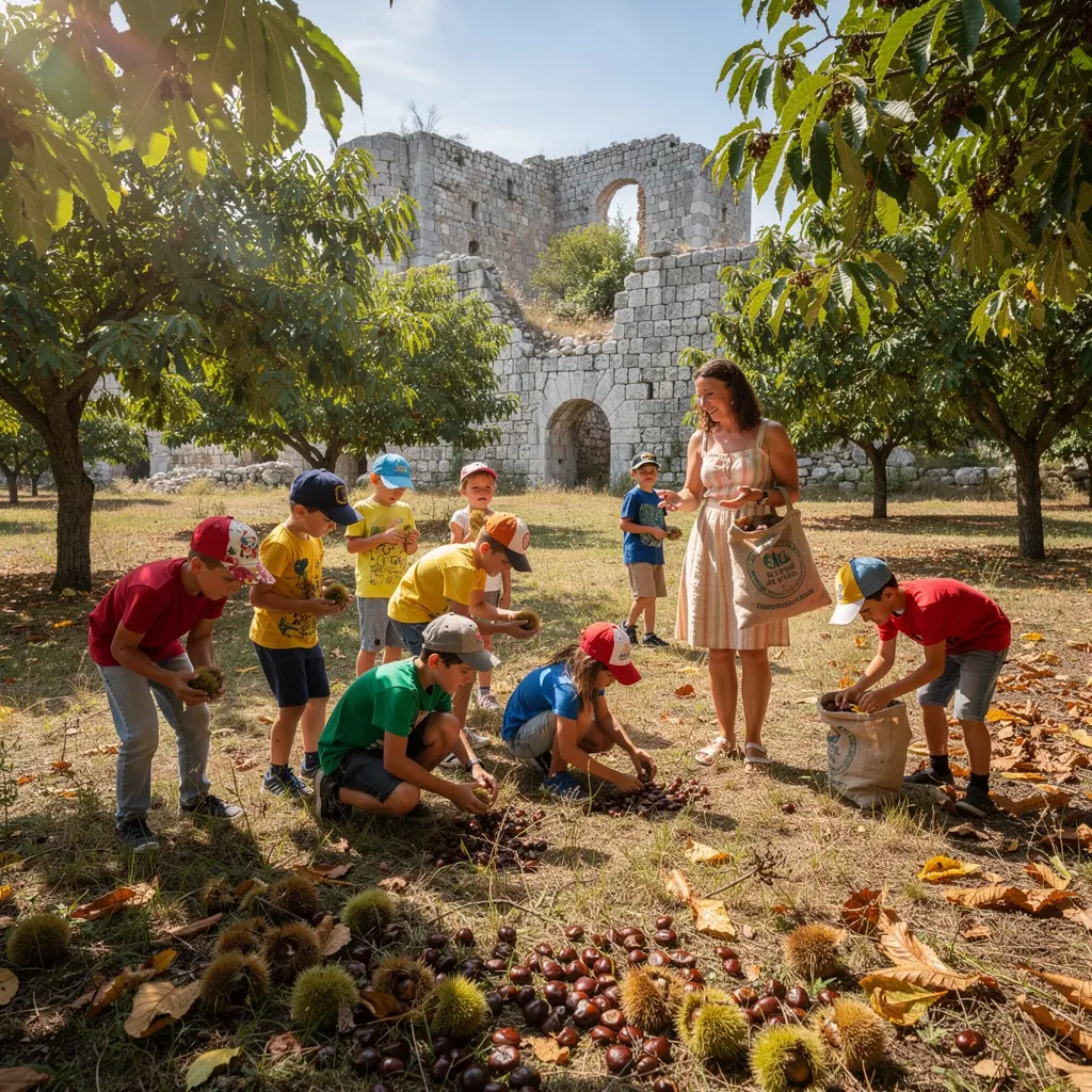 Συλλογή ξηρών καρπών σε παραδοσιακή ελληνική αγροτική περιοχή.