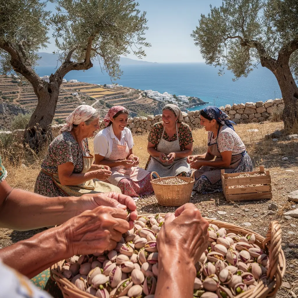 Παραδοσιακή διαδικασία συγκομιδής καρυδιών από τοπικούς παραγωγούς.